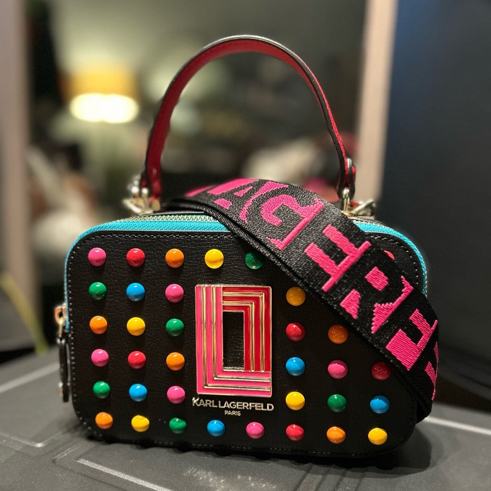 Original Karl Lagerfeld Paris Simone Top Handle Crossbody Studded Multicolor Bag